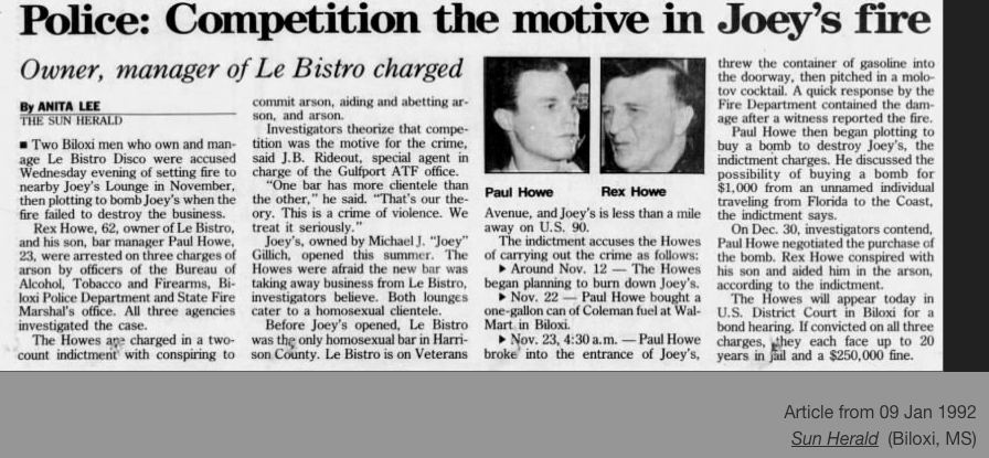 Sun Herald, January 9, 1992 - Police: Competition the motive in Joey's fire