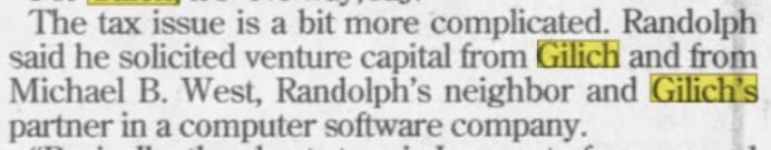 Newspaper clipping: Gilich and Michael B. West, partners in computer software company