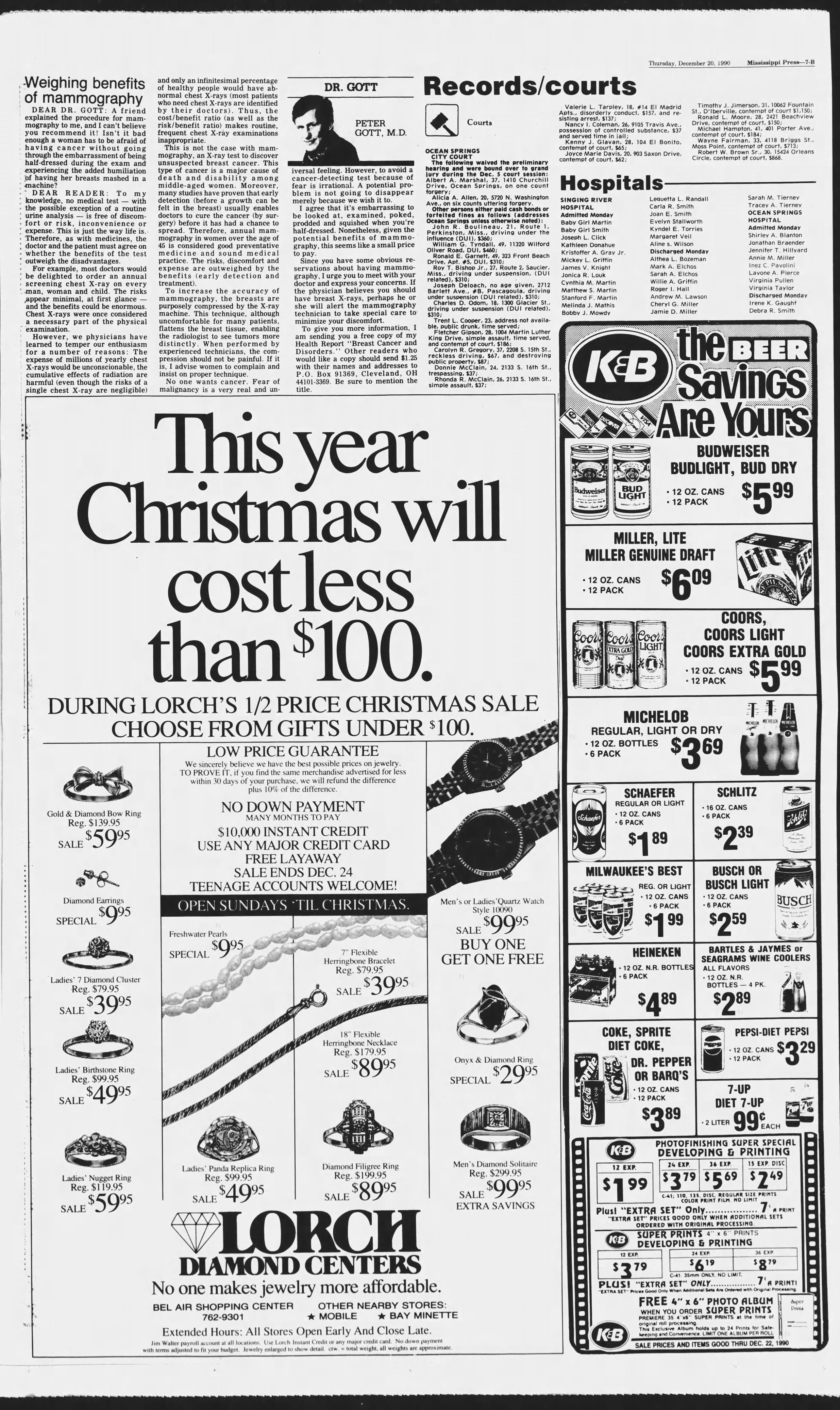 Mississippi Press court records page showing Kenny J. Glavan, 28, contempt of court, $65