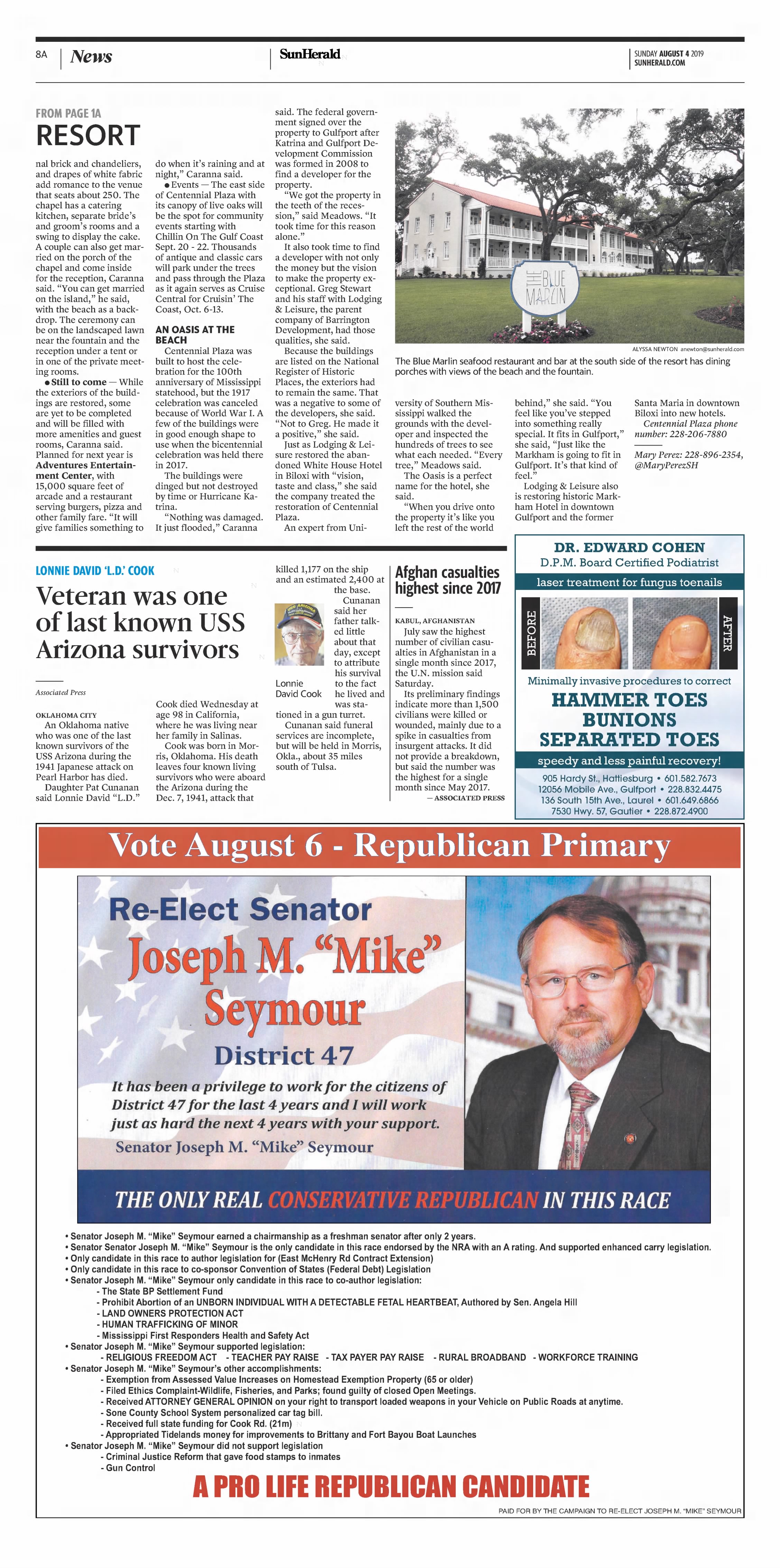 Sun Herald August 4, 2019: Greg Stewart and Lodging & Leisure, the parent company of Barrington Development